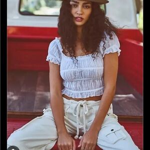 BNWT Free People White Smocked Crop Top